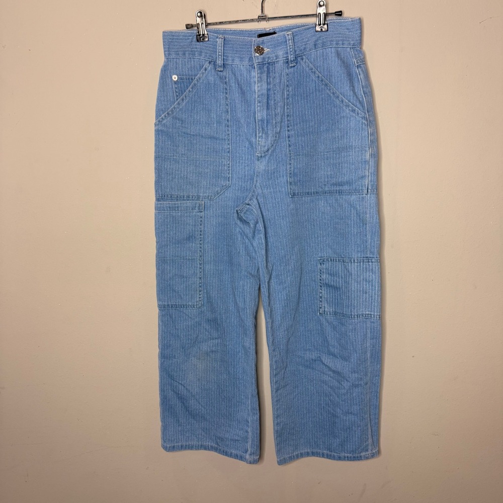 BDG Urban Outfitters Blue Victoria Pinstripe Carpenter Cropped Jeans Size 27 - Picture 3 of 13